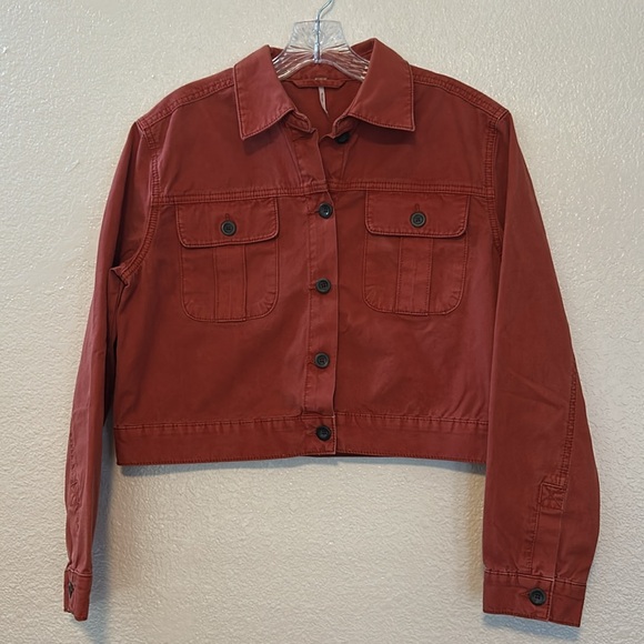 Free People Women’s Cropped Chore Jacket Copper Auburn Color Sz small - Picture 2 of 12